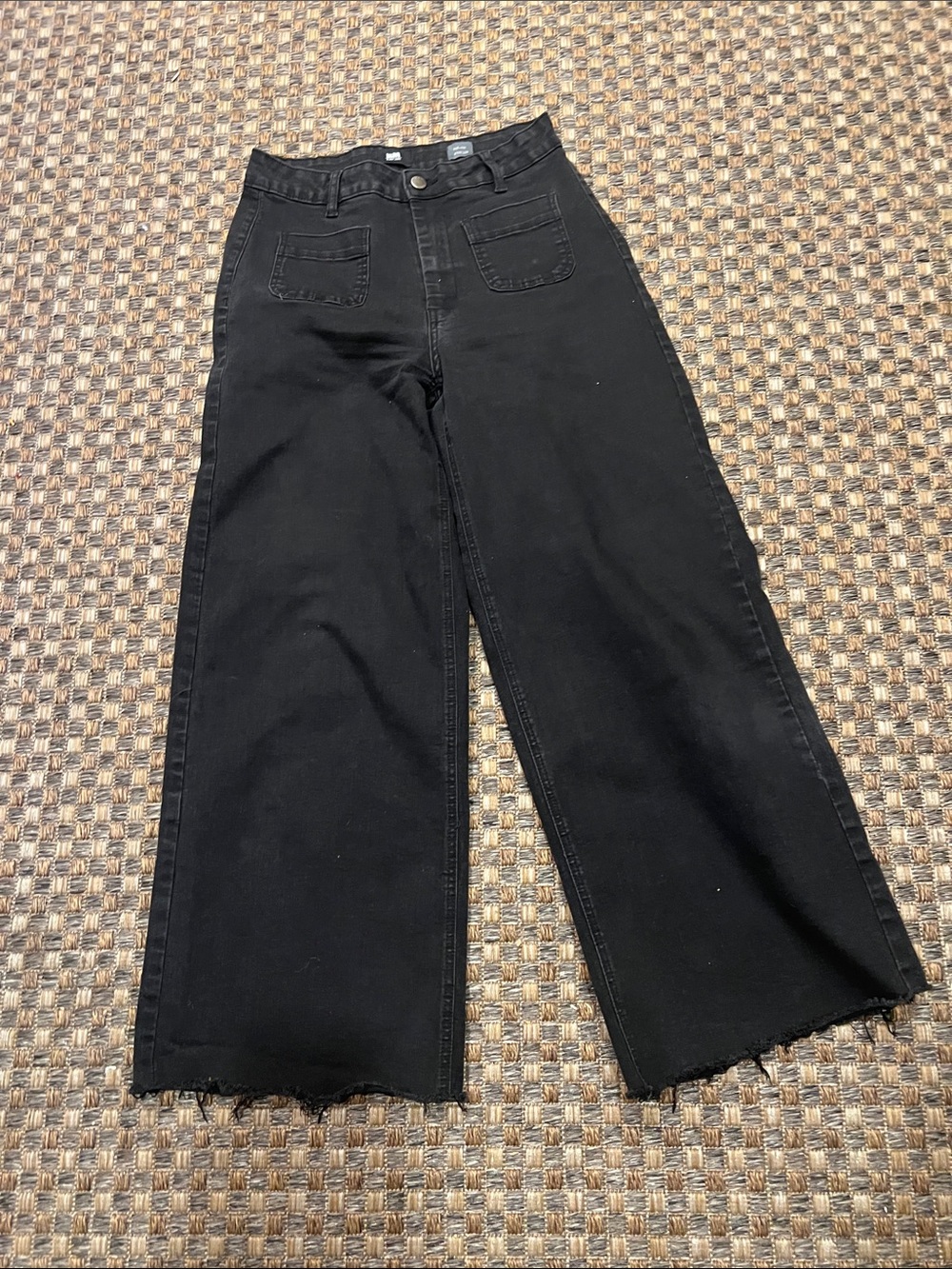 Black Label Black Wide-Leg Jeans with Raw Hem